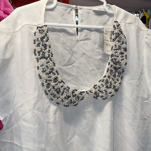 NEW Reitman’s White Blouse black jets trim on collar  NWT size XL - Picture 3 of 7